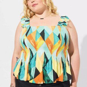 Torrid Peplum Washable Crinkle Gauze Smocked Tank Top Size 1X